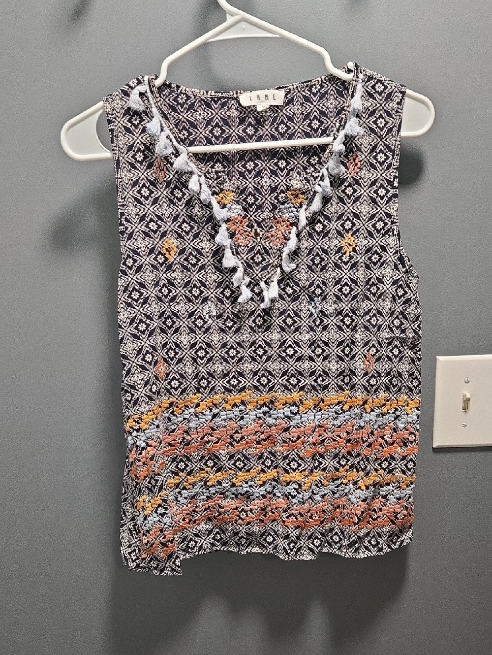 THML Navy Patterned Embroidered Tank